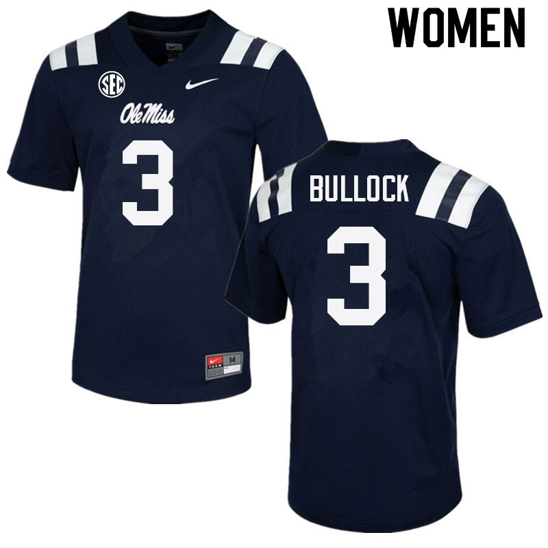 Kentrel Bullock Ole Miss Rebels NCAA Women's Navy #3 Stitched Limited College Football Jersey LZC8858GR